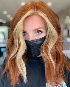 Strawberry Blonde With Money Piece, Copper Hair With Money Piece, Copper Hair With Blonde Money Piece, Blonde Money Piece, Bleached Bangs, Money Pieces, Red Blonde Hair, Blonde Streaks, Hair Color Streaks