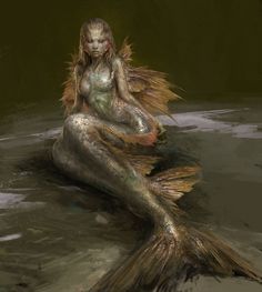 a painting of a mermaid sitting in the water