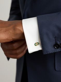 These cufflinks are part of Viltier's 'Magnetic' collection, a celebration of contrasts. They've been crafted in Paris from 18-karat gold and are set with malachite, considered a stone of transformation. Mens Cufflinks, Gold Cufflinks, Summer Sunglasses, Cufflinks Men, Fine Jewelry Designers, Luxury Gifts, Watches Jewelry, Mr Porter, Accessories Watches