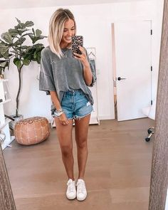 tank over bikini with denim shorts - Google Search Mom Outfits Spring, Outfits With Shorts, Cute Outfits With Shorts, Trendy Mom Outfits, Simple Spring Outfits, Casual Mom Style, Mom Fits, Outfits Shorts, Summer Outfits For Moms