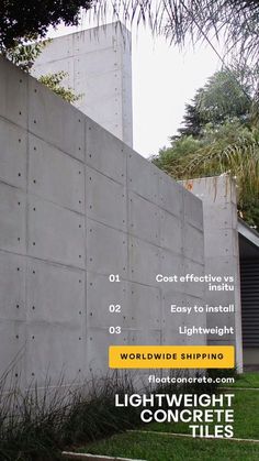 a concrete wall is shown with the words light weight concrete tiles on it's side