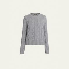 Loro Piana "Napier" cable-knit crewneck sweater in cashmere Crew neckline Long sleeves Ribbed trim  Hip length  Pullover style Relaxed fit  Cashmere Dry clean Made in Italy Crew Neck Cashmere Cable Knit Top, Cable Knit Cashmere Crew Neck Top, Crew Neck Cable Knit Cashmere Top, Wool Cable Knit Crew Neck Top, Loro Piana, Knit Crewneck, Bergdorf Goodman, Crewneck Sweater, Hip Length