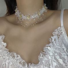 Material: Crystal Color: As main image Fashion Element: Flowers Style: Korean Korean Style White Necklace Jewelry, Indie Necklace, White Necklaces, Crystal Lace, Neck Jewelry, Lace Neck, Whimsical Jewelry, Korean Jewelry, Framed Wallpaper