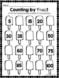 counting by fives worksheet with ice cream popsicles and numbers to 10