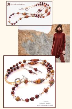 Inject your look with fashion-forward southwest flair with this unique necklace set of Rock Creek jasper, red tiger's eye, Czech glass, and Swarovski crystal. Elegant Jasper Gemstone Jewelry, Elegant Fall Jewelry Gift, Elegant Fall Jewelry For Gifts, Elegant Jasper Gemstone Beads Jewelry, Elegant Handmade Jasper Jewelry, Elegant Brown Jewelry With Stones, Elegant Jasper Gemstone Bead Necklaces, Elegant Handmade Jasper Necklaces, Elegant Jasper Gemstone Beads Necklace