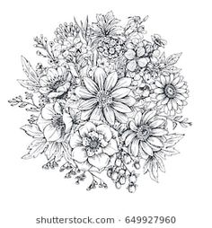 a bouquet of flowers in black and white on a white background stock photo © shutterstocker