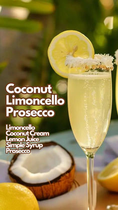 Coconut Limoncello Prosecco Lemonchello Drinks Cocktails, Lemonchello Drinks, Coconut Cocktails, Bartending 101, Cocktail Cards, Limoncello Cocktails, Cocktail Drinks Alcoholic, Sweet Cocktails