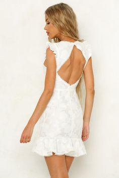 Keep Your Dreams Dress White-Hey Shelly Summer V-neck Backless Dress With Back Zipper, Spring V-neck Backless Dress, White Backless Summer Dress With Zipper, White Backless Dress With Back Zipper For Summer, Stretch V-neck Dress With Back Zipper, White Fitted V-neck Backless Dress, V-neck Dress With Back Zipper For Date Night, Fitted V-neck Dress With Back Zipper, Fitted V-neck Mini Dress For Brunch