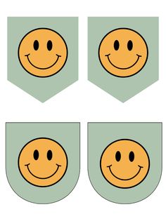 four different images of smiley faces in the shape of hexagons, each with two