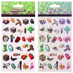 two packs of stickers with different types of pixelcrafts on them, one in white and the other in green