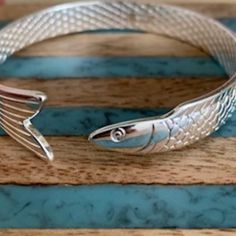 Brand New Fish Cuff Bracelet In The Cape Cod Style Silver Locket Bracelet, Cape Cod Bracelet, Gemstone Bangle Bracelets, Fishing Bracelet, Cape Cod Style, Metal Cuff Bracelet, Gemstone Bangle, Red Bracelets, Natural Stone Bracelets