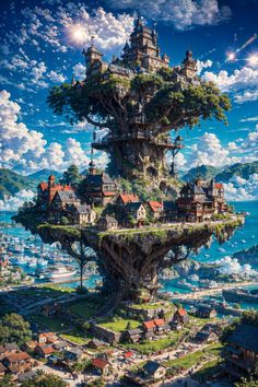 Sky Islands Fantasy Art, Landscape Background, Fantasy City, Cool Wallpapers Art, Fantasy Art Landscapes, City Landscape