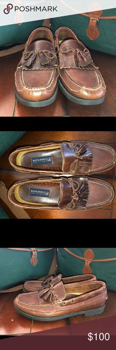 Sherry Topsider loafers Brown Leather Upper  Black rubber soles Tassels & Bows New without tags Size: 11M Sperry Shoes Loafers & Slip-Ons Casual Brown Leather Tassel Loafers, Casual Brown Tassel Loafers With Leather Footbed, Brown Slip-on Boat Shoes For Fall, Brown Boat Shoes With Leather Sole For Fall, Loafers Brown, Sperry Shoes, Shoes Loafers, Black Rubber, Slip Ons