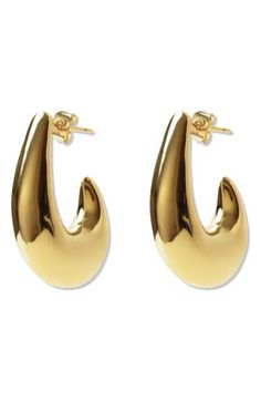 Elevate any ensemble with these bubbly J-hoops that are plated in sterling silver or 18-karat gold. 1 1/8" drop; 1/4" width Post back Sterling silver plate or 18k-gold plate Imported Gold Teardrop Hoop Earrings With Polished Finish, Modern Gold-plated Drop Hoop Earrings, Modern Gold Plated Drop Hoop Earrings, Gold Polished Dangle Hoop Earrings, Yellow Gold Drop Hoop Earrings In Sterling Silver, Gold Plated Teardrop Hoop Earrings With Polished Finish, Teardrop Yellow Gold Plated Hoop Earrings, Gold Dangle Hoop Earrings With Polished Finish, Teardrop Gold Plated Hoop Earrings With Polished Finish