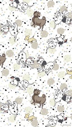 a pattern with dogs and dots on a white background