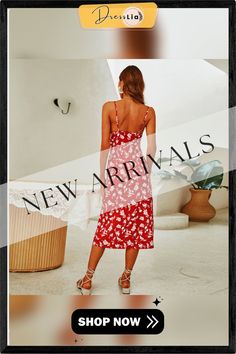 Elegant Sexy Backless Slip Dress Women Summer Dresses New V-neck Red Floral Print A-line Midi Dress Casual Spaghetti Strap Red Backless Dress For Brunch, Red Strap Dresses For Spring, Red Strap Dress For Spring, Spring Red Dresses With Straps, Red Halter Neck Dress With Straps, Red Sleeveless Suspender Dress For Summer, Red Sleeveless Slip Dress For Brunch, Red Sundress With Spaghetti Straps For Party, Red Suspender Dress For Spring