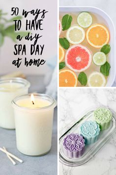 50 Ways to Have a DIY Spa Day at Home! Everyone loves the relaxed feeling of being pampered at a spa. Splashing out on a spa day can be expensive though, but you can still have all the fun and benefits of a spa day at home. DIY some of your favorite experiences - maybe you like a warm foot bath or a deep cleansing face mask - with just a few simple pantry ingredients you can have a homemade spa experience. Diy Spa Day At Home, Spa Weekend