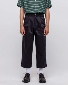 Cropped trousers in navy.    - mid rise.  - button and zip closure at front.  - four pocket styling.  - pleat at front.  - 100% cotton.  - tonal stitching.  - made in japan.    austin is 5'10 (177.8cm) weighs 135lbs (61.2kg) and is wearing a size 30.    custom product  true    age group  adult    gender  male Cropped Leg Workwear Pants With Button Zip Fly, Cropped Leg Pants With Button Zip Fly For Workwear, Cropped Work Pants With Button Zip Fly, Cotton Bottoms With Button Zip Fly, Cropped Leg, Cotton Bottoms With Button Zip Fly And Cropped Leg, Cropped Leg Cotton Bottoms With Button Zip Fly, High-waisted Cotton Pants With Button Zip Fly, Cotton High-waisted Pants With Button Zip Fly, High-waisted Cotton Pants