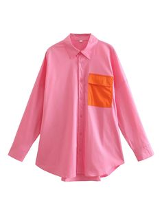 This Sorbet Pink Button-Down Blouse is both trendy and modern. The feminine styling of the buttons and collar is matched by the delicate sorbet pink shade. The style allows you to go seamlessly from office to date night, and the lightweight cotton material makes this blouse easy to wash, wear & or travel with. Collared Shirt Women, Pocket Blouse, Long Sleeve Blouses, Shirts Style, Patchwork Top, Loose Fit Shirts, Outwear Women, Loose Long Sleeve, Loose Shirt