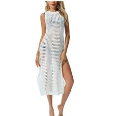 100% Polyester Size: One Size Fits Us Size S, M, L. Fits Height: 5’2-5’7, Body Weight:110lbs-145lbs. Bust: 32-40in, Length: 46in. Comfortable Fabric: This Swimsuit Coverups For Women Is Made Of Mesh Knit Crochet Lace. The Material Is Very Soft And Comfortable Fashion Design: This Bathing Suit Cover Ups For Women Is Featuring Waist And Hollow Knit Design. Suitable For Many Occasions: This Cover Ups For Swimwear Women Is Perfect For Wearing At Coast, Beach, Tanning Salon, Swim Pool Party, Poolside Fitted One-piece Summer Maxi Dress, Beachy Fitted Cover-up For Vacation, Casual Dresses For Beach Party During Resort Season, Fitted Beach Cover-up, Fitted Beachy Cover-up For Beach Season, Fitted One-piece Vacation Cover-up, Fitted Vacation Cover-up, Sleeveless Beachwear Cover-up For Summer Outings, Fitted Beach Dress For Beach Outings