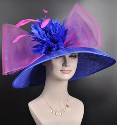 "100% Sinamay, light and comfortable *Wide brim measure Appr 6.5\" brim *The crown is decorated with feather flowers, peacock feathers and crin ribbon bow *Head girth is 22\"-23.22\",adjustable string inside can give you the best fit. *Great for Kentucky Derby, Church, Wedding, Tea Party or other special event Many color decorations are AVA, just like hot pink, light blue, royal blue, black, burgundy, yellow, white, dusty pink, taupe. 💃1. All hats will be sent from Rockville, MD, 20850, using F Evening Hats With Feather Trim For Spring, Spring Evening Hats With Feather Trim, Spring Evening Hat With Feather Trim, Blue Feather Trim Fascinator For Kentucky Derby, Kentucky Derby Costume Hats With Feather Trim, Purple Feathered Hat For Kentucky Derby, Feathered Mini Hats For Kentucky Derby, Summer Party Hat With Feather Trim, Summer Evening Costume Hat With Feather Trim