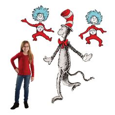 the cat in the hat wall decal is next to a drawing of dr seuss