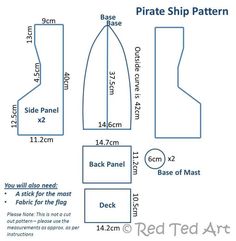 the pirate ship pattern is shown with measurements