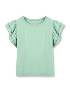 PRICES MAY VARY. These cute tops suitable for 5-14 years old girls. Elastic, soft wearable and breathable fabric without pilling or fade.The short sleeve shirt is unique ruffle sleeve, casual and cute. This basic plain tee shirt can pair with jeans, skirts or shorts in summer, or pair cardigan or denim coat as undershirts for your girl in fall winter spring This solid color tshirt is the best choice for casual activity, party, birthday, holiday, outside, back to school , summer daily wear etc Ba Plain Tee Shirts, Tops Trendy, Shirts Cute, Cute Summer Tops, Ruffle Sleeve Blouse, Modest Clothing, Summer Blouses, Denim Coat