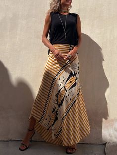 Geometric Print Elastic Waist Maxi Skirt Long Skirt Casual, Stile Boho Chic, Skirt Streetwear, Long Skirt Summer, Boho Chique, Womens Beach Fashion, Maxi Rok, Estilo Boho Chic, Yellow Skirt