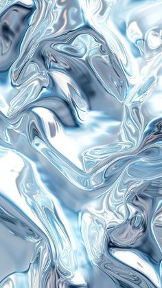 an abstract image of blue and silver liquid or water with white swirls on the surface