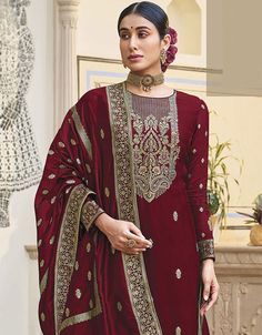 Trendy Traditional Party Wear Salwar Suit Processing Time : 20-25 Business Days Work : Jacquard Wevon,Gota Jari,Hand Work Fabric:Top : Viscose Silk Bottom : Silk Dupatta : Organza Color:Top : Maroon Bottom : Maroon Dupatta : Maroon Note : Properly care for your clothing by following care instructions Festive Long Sleeve Palazzo Set With Zari Work, Festive Semi-stitched Brocade Palazzo Set, Festive Unstitched Long Sleeve Palazzo Set, Unstitched Long Sleeve Palazzo Set For Festive Occasions, Brocade Palazzo Set For Festivals, Festival Brocade Palazzo Set With Pallu, Semi-stitched Long Sleeve Salwar Kameez With Pallu, Traditional Long Sleeve Art Silk Palazzo Set, Banarasi Silk Anarkali Set With Zari Work