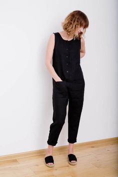 Linen Jumpsuit  Sleeveless Jumpsuit  Women Overall  Linen Black Linen Jumpsuit, Overall Linen, Asos Jumpsuit, Womens Jumpsuits, Linen Romper, Maternity Jumpsuit, Linen Jumpsuit, Classic Style Women, Casual Jumpsuit