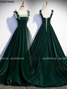 Green Ball Gown Evening Dress For Formal Occasions, Dark Green Princess Dress, Elegant Dark Green Gown For Formal Occasions, Dark Green Formal Dress For Prom Season, Elegant Dark Green Formal Gown, Elegant Dark Green Evening Dress, Fitted Dark Green Evening Dress For Banquet, Dark Green Fantasy Dress, Dark Green Formal Evening Dress For Prom Season