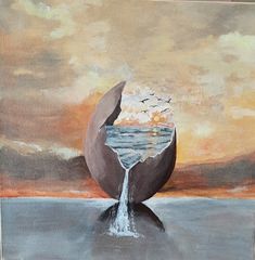 a painting of a whale's tail sticking out of the water