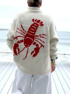 Fun Lobster Cardigan Sweater Jacket Needle Cushion, Loose Cardigan, Knitting Women Cardigan, Wool Clothing, Closet Inspiration, Cardigan Sweater Jacket, Knit Sleeve, Collars For Women, Punch Needle