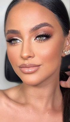 Soft Glam Makeup With Smokey Eyes, Full Glam Makeup For Green Eyes, 21st Birthday Make Up Looks, Green Eye Make Up Looks, Makeup Looks For Light Pink Dress, Makeup For Black Dress Formal Green Eyes, Tan Skin Bridal Makeup, Make Looks For Black Women, Ball Makeup Brown Eyes