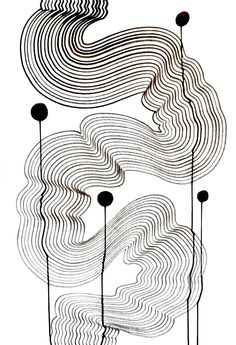 an abstract drawing with black and white lines