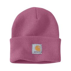 Maintain your body heat by keeping your head warm and cozy with the Carhartt� Knit Cuffed Beanie for Ladies. Made of 100% acrylic with long-lasting quality, this women's stocking cap is just the right weight for everyday wear. Stretchy rib knit, clean classic lines, and a logo sewn front-center make this Carhartt knit hat a great choice for outdoor work or winter weather. Machine wash. Imported. Manufacturer style #: A18. 100% acrylic beanie;  Stretchable rib-knit fabric;  Logo label on center-f Womens Carhartt Beanie Outfit, Fitted Pink Beanie For Winter, Winter Beanies For Women Carhartt, Womens Carhartt Baseball Hat, Carhart Stockign Hat, Pink Carhartt Beanie, Purple Carhartt Beanie, Pink Carhartt, Carhartt Beanie