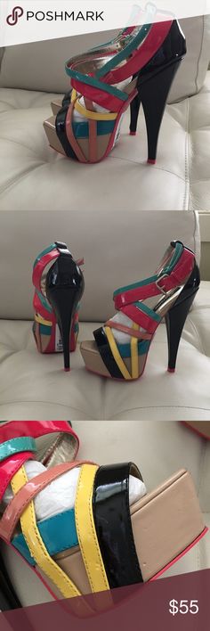 Zigisoho RAVISH platform sandal New Zigi Soho black/multi colored platform 👠 heels.  Never worn.  Too small for me... and unfortunately, I don't think I could walk in them ��😁. I'm sure they would look stunning with a little black dress! Zigi Soho Shoes Heels Multicolor Synthetic Sandals For Evening, Evening Multicolor Synthetic Sandals, Black Sandals With Red Sole And Ankle Strap, Colorful Open Toe Sandals For Party, Multicolor Open Heel Sandals For Party, Multicolor Round Toe Heels For Night Out, Trendy Multicolor Sandals With Heel Strap, Multicolor Open Toe Heels For Evening, Chic Multicolor Heels For Night Out