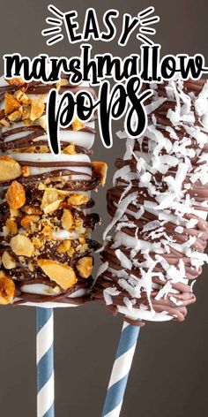 easy marshmallow pops with chocolate frosting and sprinkles on top