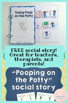 a blue and white poster with the words poping on the potty social story