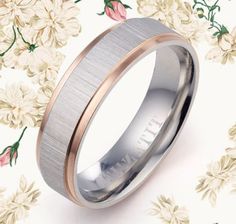 men's wedding band with two tone gold inlay and anodic center