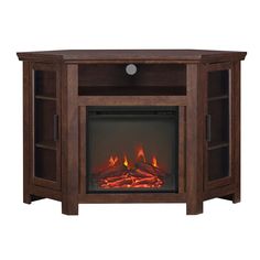 48" Wood Corner Fireplace TV Stand Living Room Walker Edison Traditional Brown Wood Corner Fireplace, Corner Fireplace Tv, Corner Fireplace Tv Stand, Electric Fireplace Media Console, Traditional Design Style, Corner Electric Fireplace, Fireplace Console, Fireplace Bookshelves, Victorian Fireplace