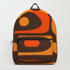 Designing our premium Backpacks is a meticulous process, as Artists have to lay out their artwork on each component. One size fits all men and women, with heavy-duty construction that's able to handle the heavy lifting for all your school and travel needs.       - Standard unisex size: 17.75" (H) x 12.25" (W) x 5.75" (D)    - Crafted with durable spun poly fabric for high print quality    - Interior pocket fits up to 15" laptop    - Padded nylon back and bottom    - Adjustable shoulder straps Orange Backpack, Orange Backpacks, Retro Minimalist, Brown And Orange, D Craft, Heavy Lifting, Designer Backpacks, Kids Backpacks, Properties Of Materials