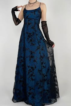 shop 50+ vintage y2k 90s dresses on our depop! #prom #promdresses #promdresseslong #promdresses2024 #goth #gothgirl #grunge #gothic #vintage #vintagedress Black And Blue Formal Dress, 90s Formal Dress Vintage, Navy Blue Vintage Dress, 90s Gothic Prom Dress, 90s Goth Dress, 90 Prom Dress, 90’s Prom Dresses, 90s Prom Dress Grunge, Blue Fancy Dress