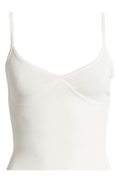 The bustier-seamed bust and fitted, stretchy knit provide gentle support in this wear-everywhere crop tank. Exclusive retailer Sweetheart neck Adjustable straps 83% recycled viscose, 17% elastane Dry clean Imported Fitted Ribbed Crop Tank Top, Fitted Crop Top Camisole With Built-in Bra, Fitted Cropped Seamless Tank Top, Chic Seamless Fitted Crop Top, White Ribbed Fitted Camisole, Cropped Tank Top With Medium Bust Support, Cropped Fitted Tank Top With Built-in Bra, Seamless Crop Top Camisole, Chic Crop Top With Seamless Construction And Tank Straps