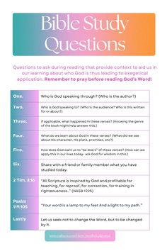 the bible study questions page with text