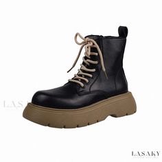 Lasaky - Short Thick-soled Martin Boots for Casual Wear Trendy Platform Martin Boots With Closed Toe, Trendy Closed Toe Platform Martin Boots, Chunky Platform Boots With Round Toe, Casual High Ankle Martin Boots With Thick Bottom, Chunky Platform Martin Boots With Round Toe For Spring, Spring Martin Boots With Chunky Platform And Round Toe, Casual Leather Martin Boots With Chunky Platform, Synthetic Ankle-high Platform Martin Boots, Casual Martin Boots With Padded Ankle For Spring