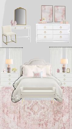 Room Inspo Light Pink, Pink Gold And White Room, Aesthetic Room Layout, Pink And Gold Dorm, White And Pink Room, Pink Dorm Room Aesthetic, Light Pink Rooms, Luxury Dorm Room, Dorm Room Inspo