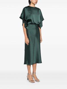 Midi Dress Green, Silk Satin Fabric, Back Round, Wardrobe Edit, Yoko London, Green Midi Dress, Boots Fall, Exclusive Fashion, Ballet Flat Shoes